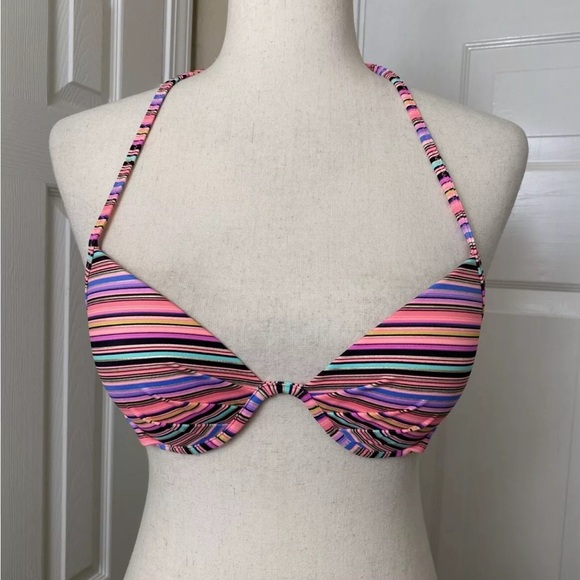 Victoria’s Secret Womens Bikini Swim Top Size 34B Pink Multicolor Padded - Picture 1 of 6